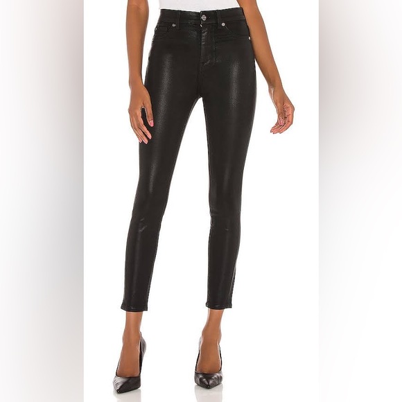 7 for all Mankind The High Waist Ankle Skinny Jeans in Black Coated Wax Size 31 - Picture 2 of 16